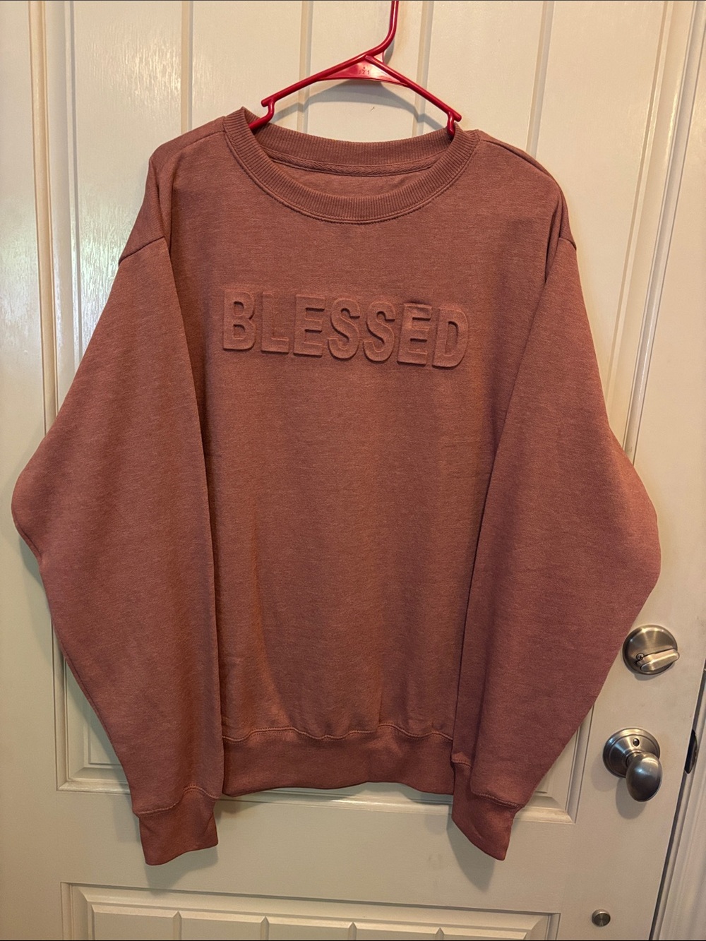 'BLESSED' Puffed Letter Crewneck Sweatshirt - Dusty Rose